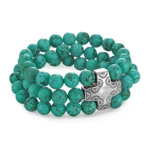 Retired Silpada Devotion Cross Turquoise Stretch Bracelet